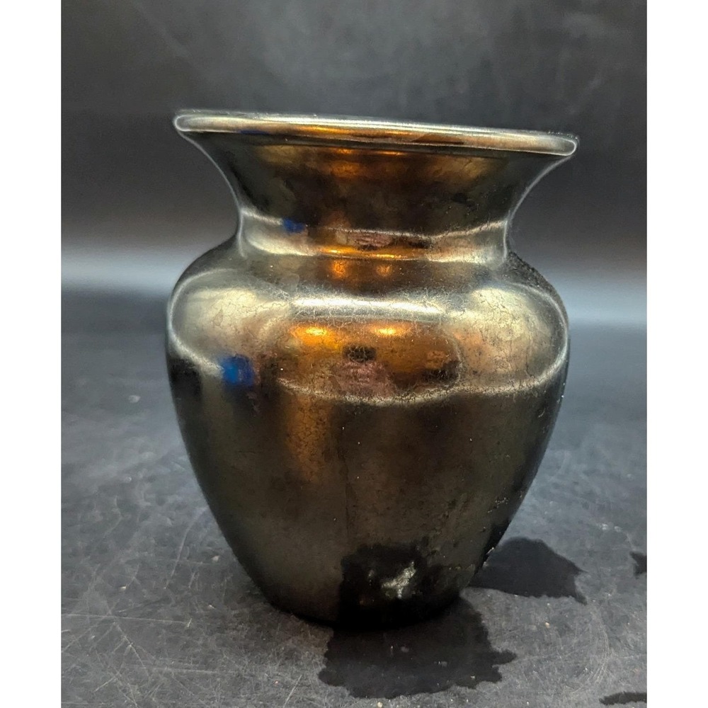 Vintage Haeger Floral Pottery Vase Metallic Bronze Crackled‎ Glaze USA 5.5"